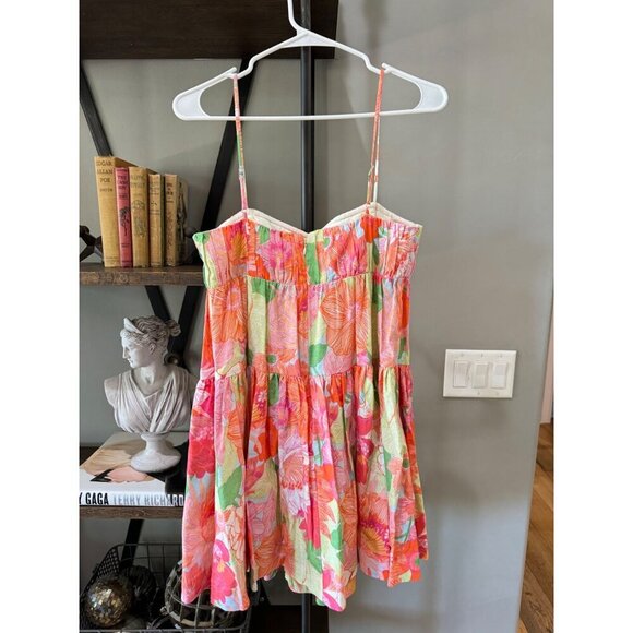 Amur Eriel Linen Blend Mini Dress Stripe Tropical Floral Womens Size 4 - Picture 10 of 12